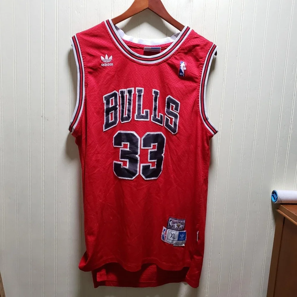 Chicago Bulls Jersey Mens XL Red NBA Basketball Scottie‎ Pippen 33 Adidas